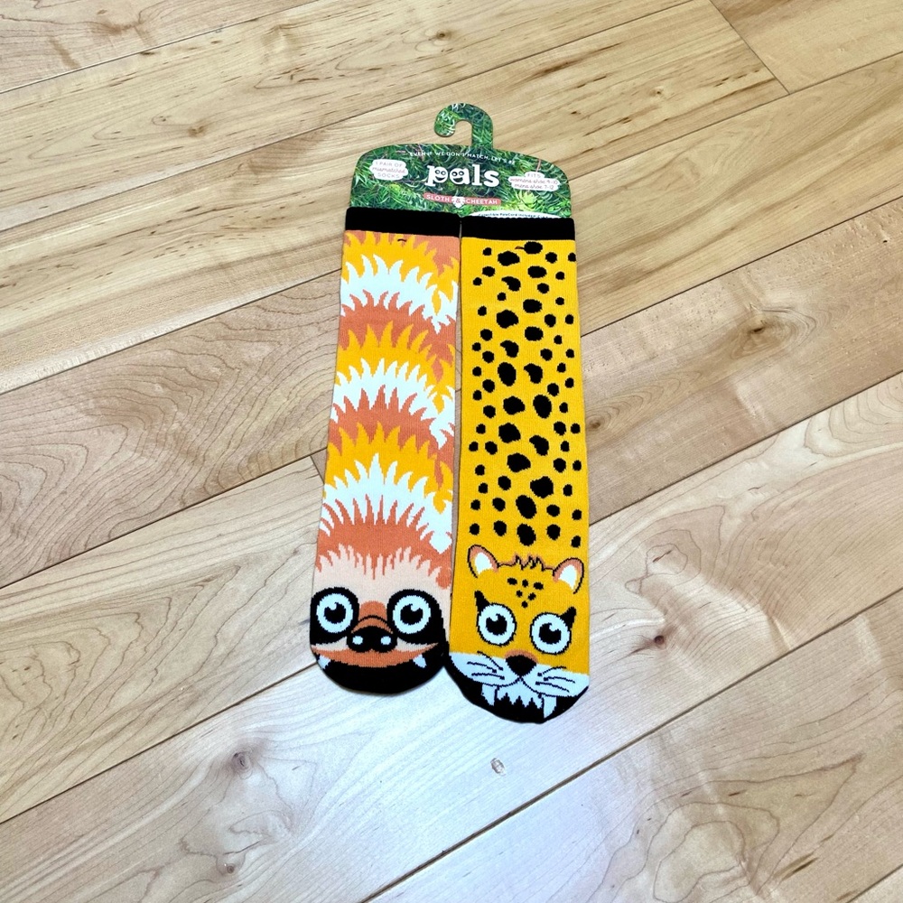 Funny Adult large Animal sloth and cheetah animal pals Socks - mismatched